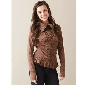 NWOT MATILDA JANE Paint By Numbers Womens Jacket Sz Medium Brown Stealth Ruffle